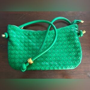 Green Woven Leather Shoulder Bag